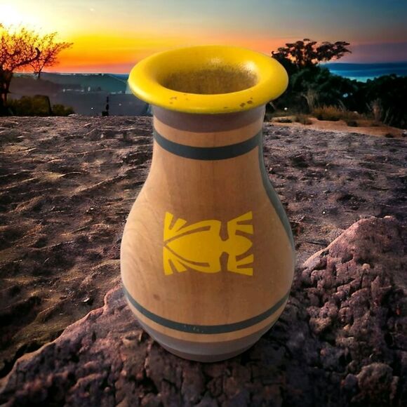 Navajo Pand Painted Hand Turned Vase Wooden Southwestern Turtle Native American - Picture 15 of 16